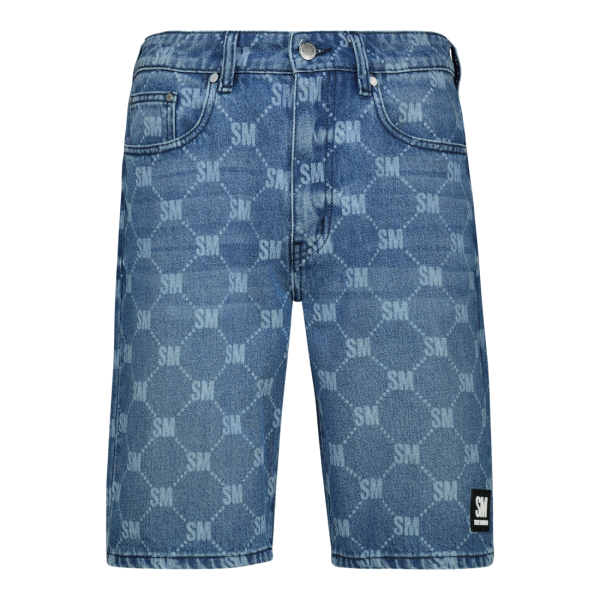 ALEX MID BLUE PRINTED DENIM SHORTS For Cheap